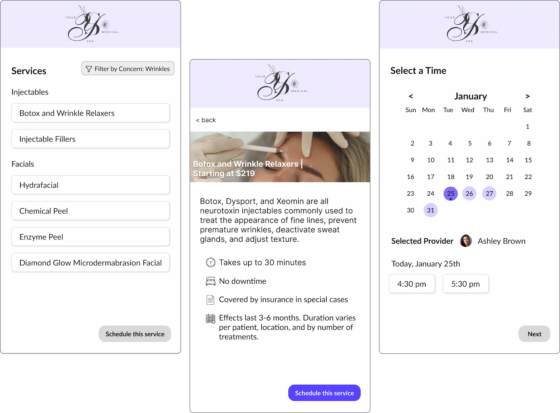 Transform scheduling into revenue generation Grab the attention of your potential clients right away with our intuitive online booking solution, which can be customized to collect desired treatments, goals, and concerns to enrich your insights.