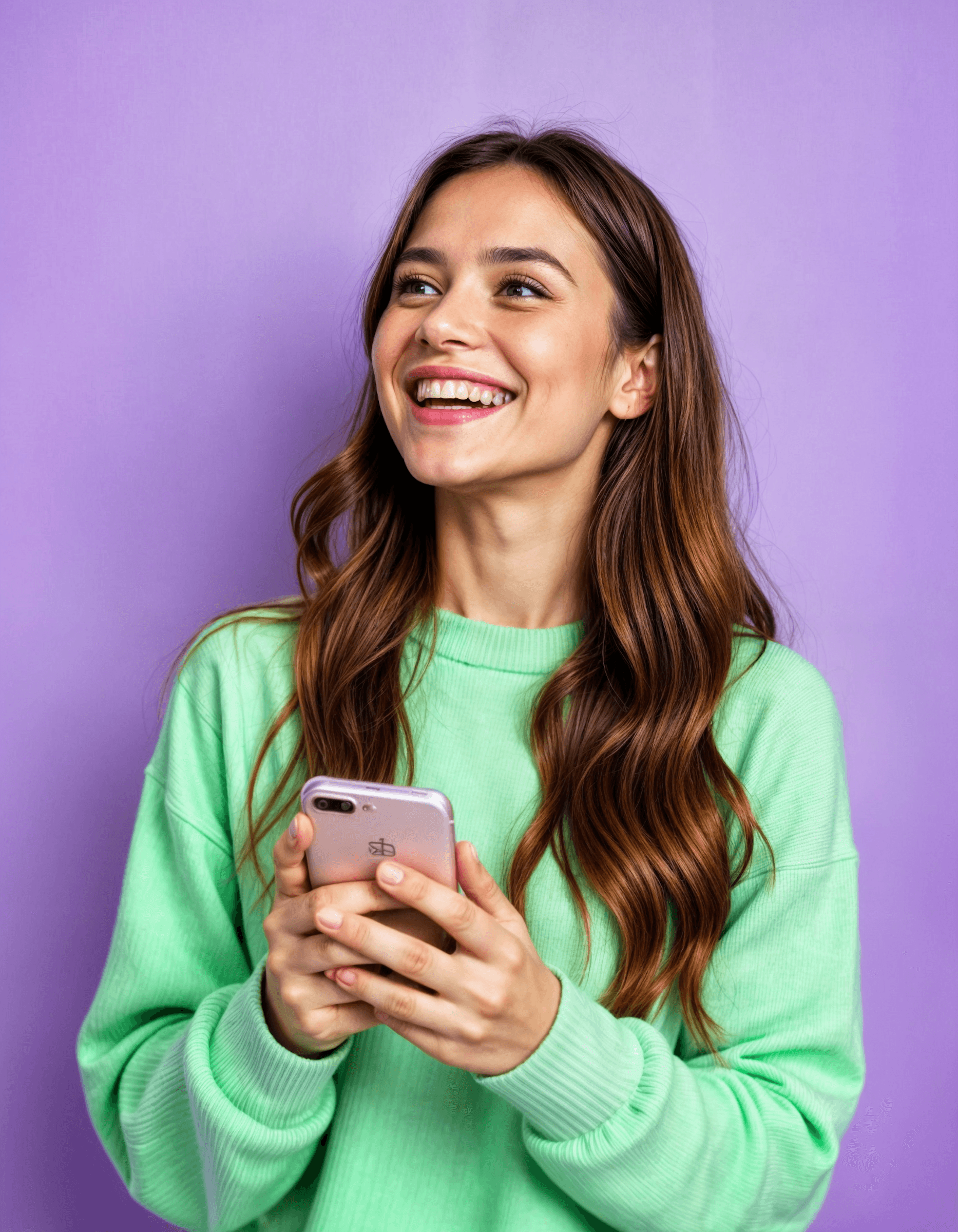 Client smiling while texting her practice