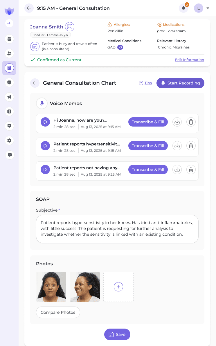 AI voice transcription and automatic charting Reviva's AI voice transcription automatically documents your appointments and completes patient charts in real-time, eliminating inaccuracies, saving time, and improving patient care.